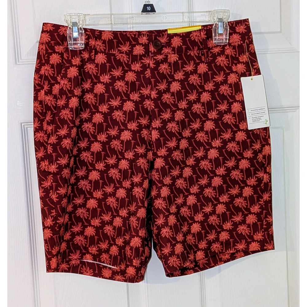 All in Motion Hybrid Shorts Mens Small Palm Tree Print Burgundy Red NWTโ
